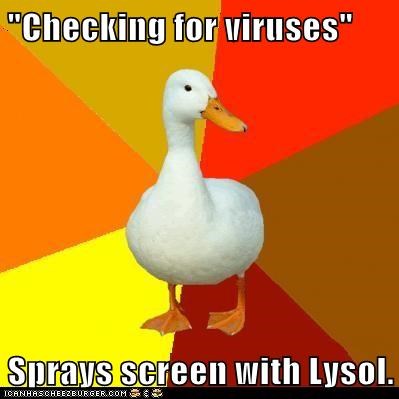 checking-for-viruses-sprays-screen-with-lysol