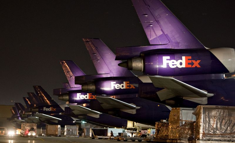 FedEx aircraft sit on the tarmac at the FedEx Express hub at Memphis International Airport in Memphis, Tennessee. 